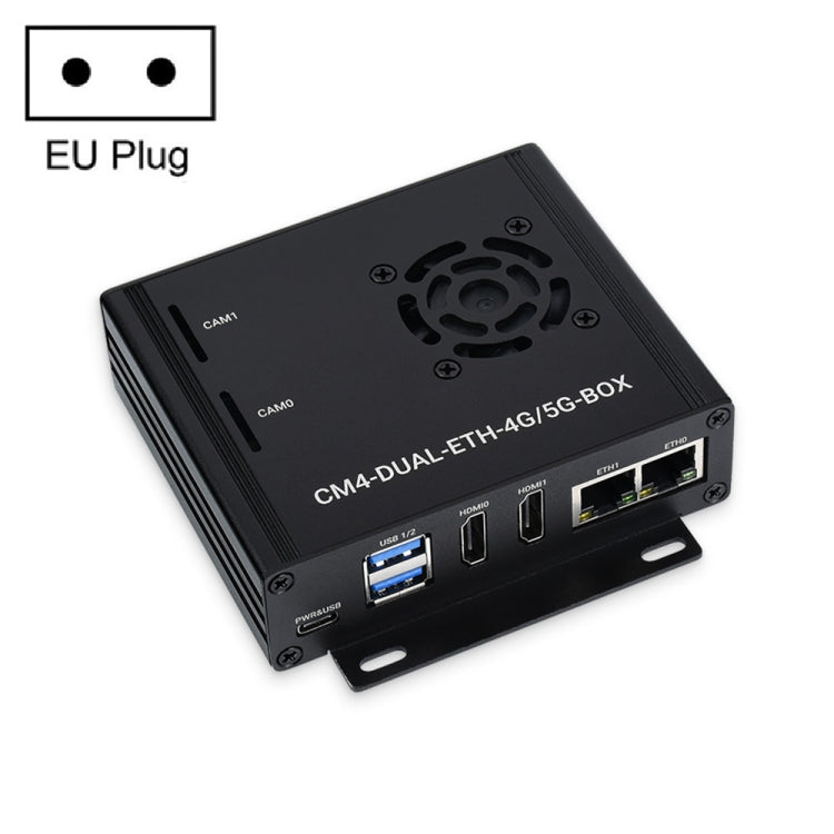 Waveshare Dual Gigabit Ethernet 5G/4G Computer Box with Cooling Fan for Raspberry Pi CM4 EU Plug