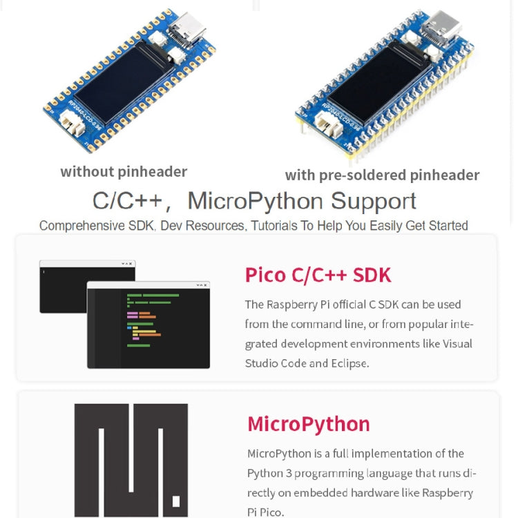 Waveshare RP2040-LCD-0.96 Pico-like MCU Board Based on Raspberry Pi MCU RP2040, with Pinheader, RP2040-LCD-0.96