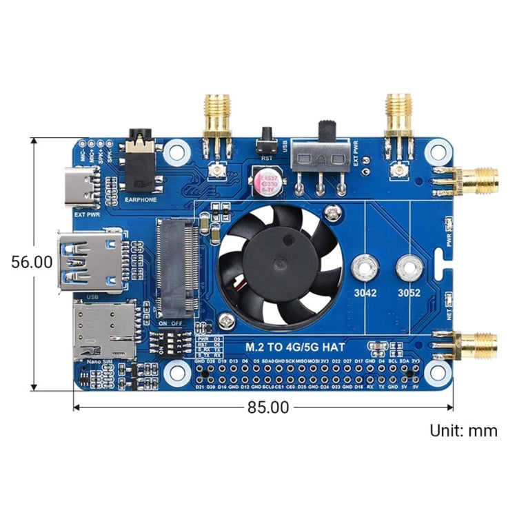 Waveshare SIM8202G-M2 5G HAT B Multi Band Snapdragon X55 Module Board for Raspberry Pi, SIM8202G-M2 5G HAT B