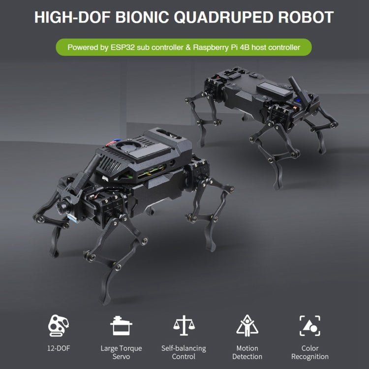 Waveshare WAVEGO 12-DOF Bionic Dog-Like Robot, Basic Version, Basic Version – Bluetooth, Aluminum Alloy, TPU