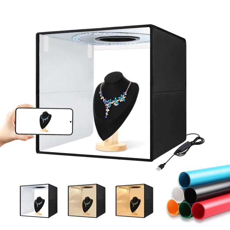 40cm Folding Portable Ring Light USB Photo Lighting Studio Shooting Tent Box with 6 x Color PVC Backdrops, Size: 40cm x 40cm x 40cm, 40cm – TPU 40cm