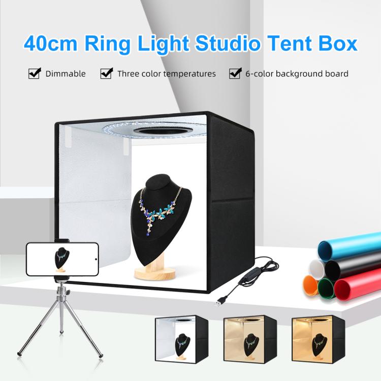 40cm Folding Portable Ring Light USB Photo Lighting Studio Shooting Tent Box with 6 x Color PVC Backdrops, Size: 40cm x 40cm x 40cm, 40cm – TPU