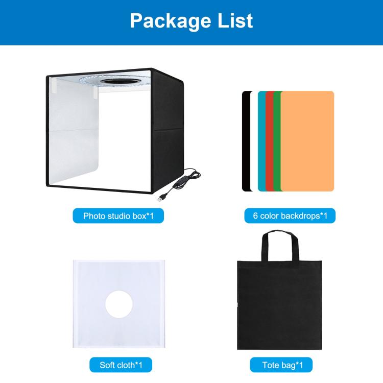 40cm Folding Portable Ring Light USB Photo Lighting Studio Shooting Tent Box with 6 x Color PVC Backdrops, Size: 40cm x 40cm x 40cm, 40cm – TPU
