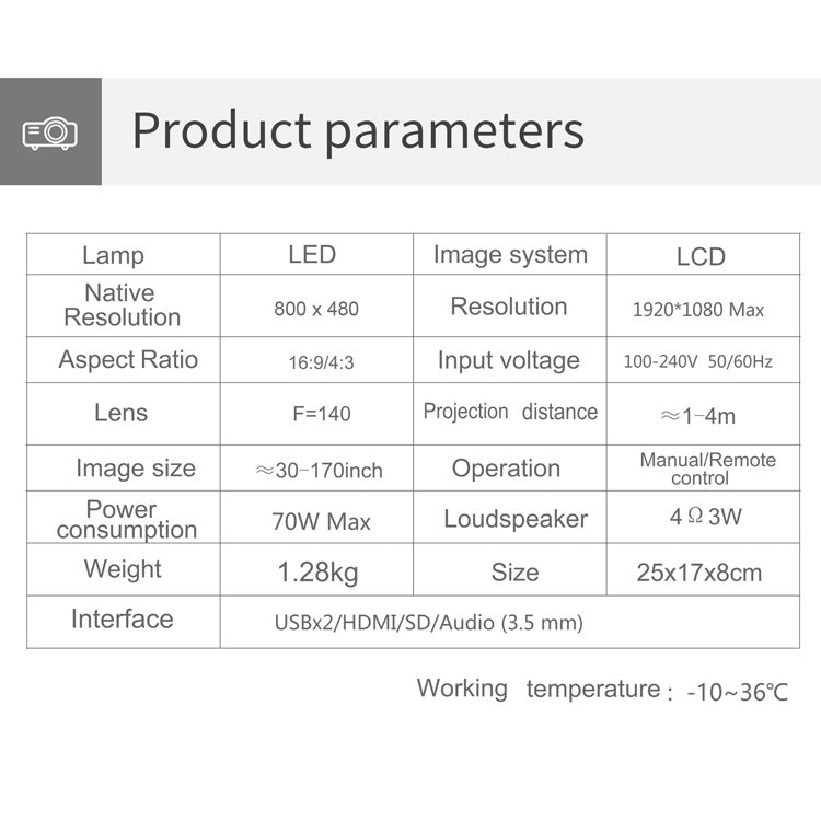 T5 100ANSI Lumens 800x400 Resolution 480P LED+LCD Technology Smart Projector, Support HDMI / SD Card / 2 x USB / Audio 3.5mm, Ordinary Version, Ordinary Version – Durable Build, Easy to Use