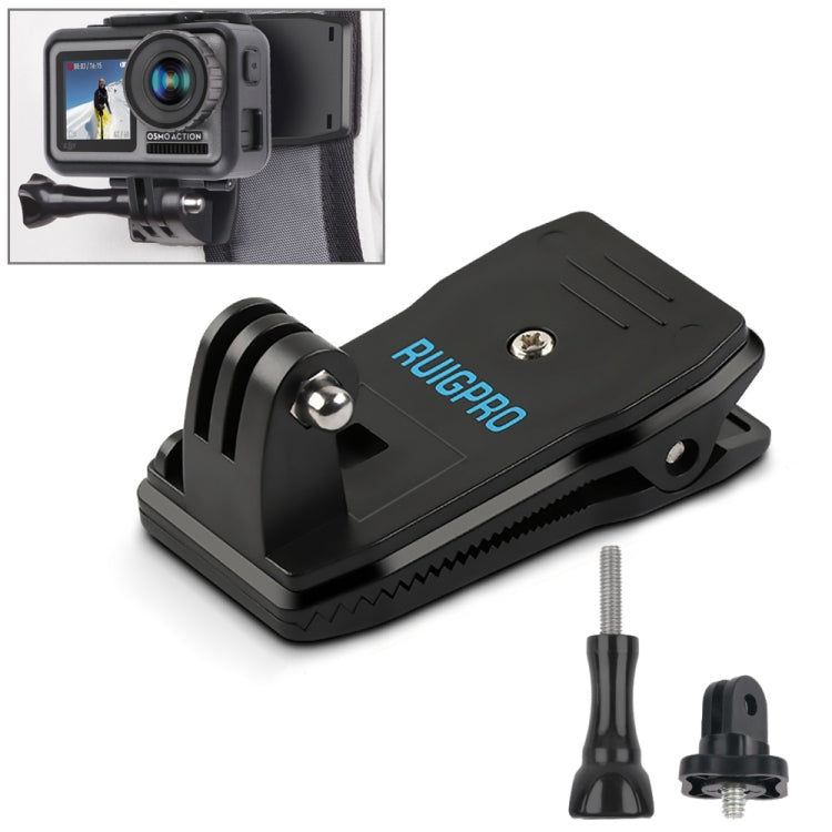 RUIGPRO 360 Degree Rotation Backpack Rec-Mounts Clip Clamp Mount with Screw for GoPro, Insta360, DJI and Other Action Cameras, 360 Degree Rotation Clip 360 Degree Rotation Clip