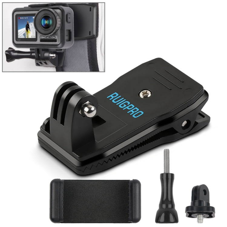 RUIGPRO 360 Degree Rotation Backpack Rec-Mounts Clip Clamp Mount + Phone Clamp for GoPro, Insta360, DJI and Other Action Cameras, Rec-Mounts+Clamp Rec-Mounts+Clamp