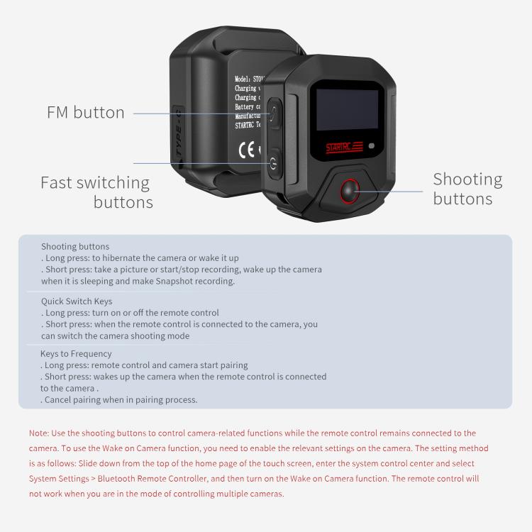 STARTRC GPS Bluetooth Remote Control For Insta360 X4 Series / Ace Pro Series / GO 3S Series – Bluetooth, For Insta360 X4 Series