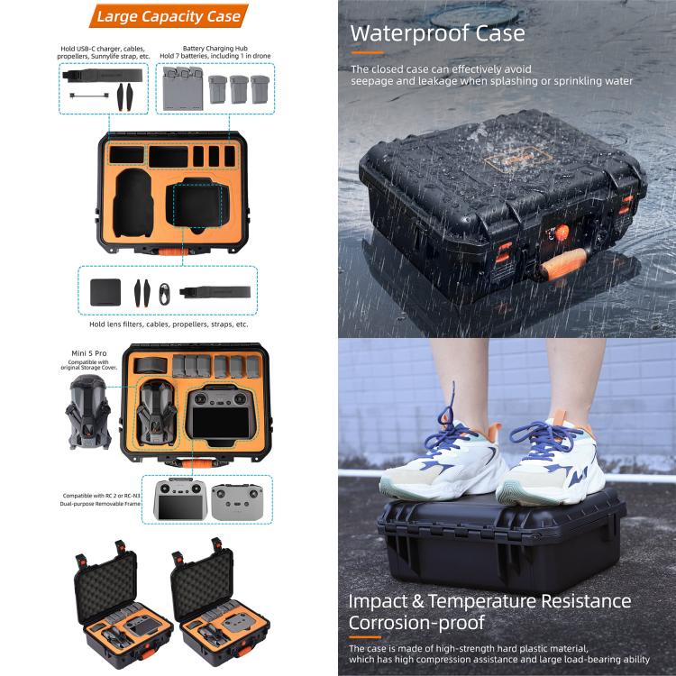 For DJI Mini 5 Pro Sunnylife Safety Hard Travel Bag Large Capacity Waterproof Shock-proof Box, For DJI Mini 5 Pro