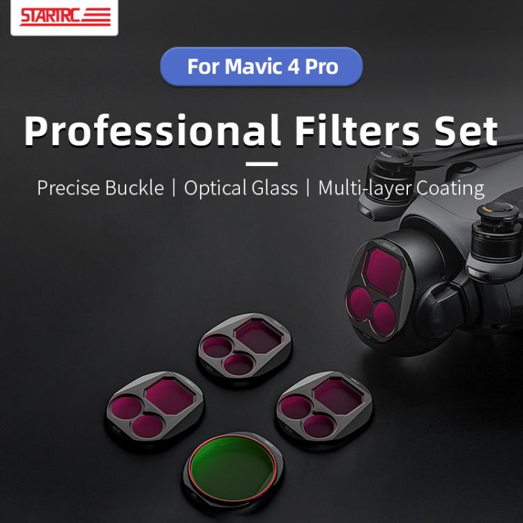 For DJI Mavic 4 Pro STARTRC 4 in 1 CPL ND8 ND32 ND64 Lens Filter Kit, CPL ND8 ND32 ND64 – Aluminum Alloy