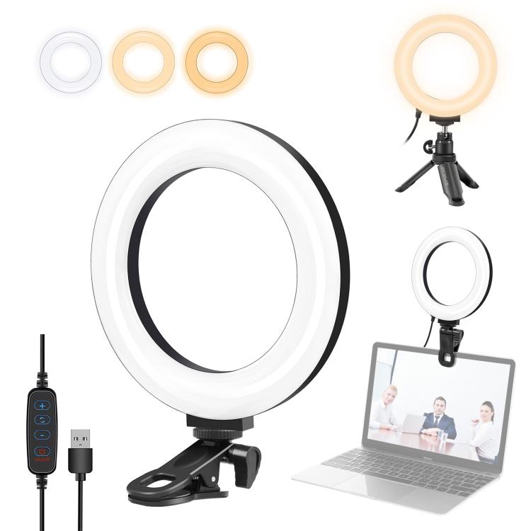 PULUZ 6.2 inch 16cm Ring Selfie Light 3 Modes USB Dimmable Dual Color Temperature LED Curved Vlogging Photography Video Lights with Monitor Clip Holder, 6.2 inch 16cm 6.2 inch 16cm