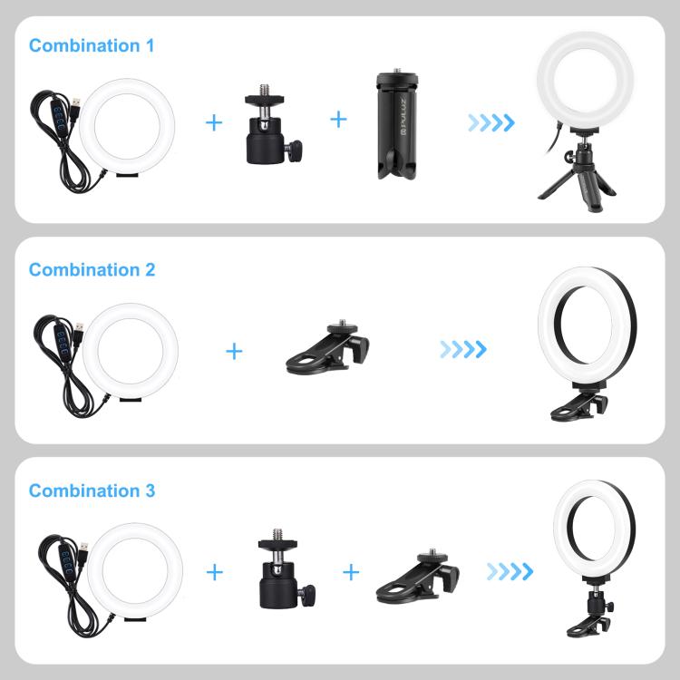PULUZ 6.2 inch 16cm Ring Selfie Light 3 Modes USB Dimmable Dual Color Temperature LED Curved Vlogging Photography Video Lights with Monitor Clip Holder, 6.2 inch 16cm