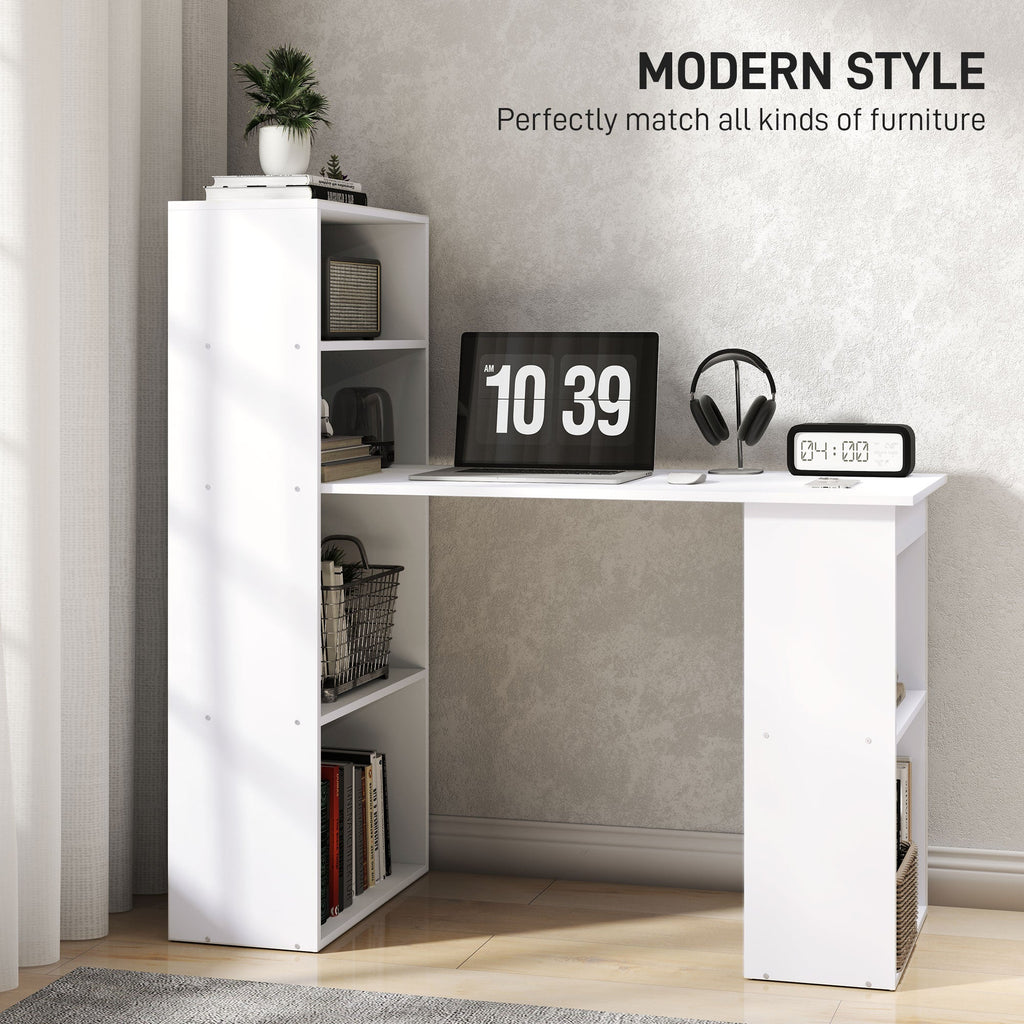 120cm Modern Computer Desk Bookshelf Study Table Workstation PC Laptop Writing Home Office 6 Shelves, White