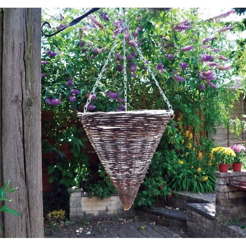 4x Dark Rattan Cone Hanging Basket