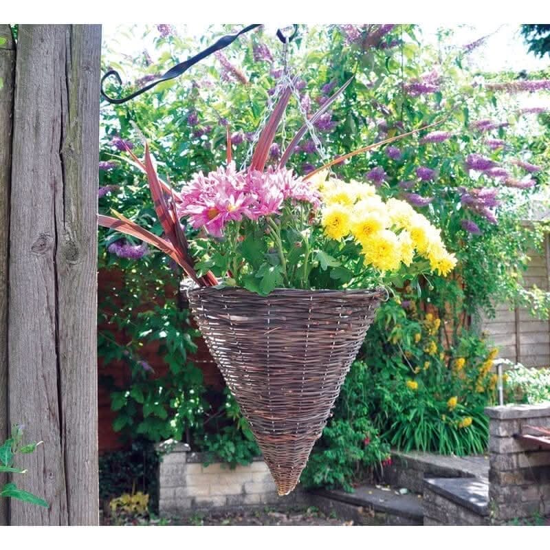 4x Dark Rattan Cone Hanging Basket