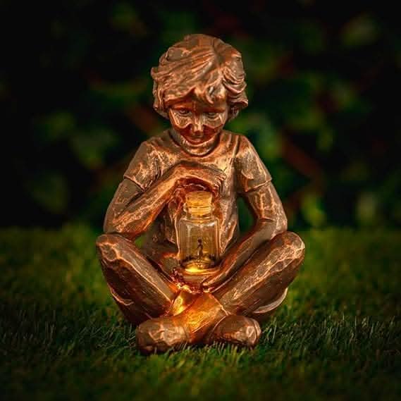 Solar Boy with LED Firefly Jar Garden Ornament