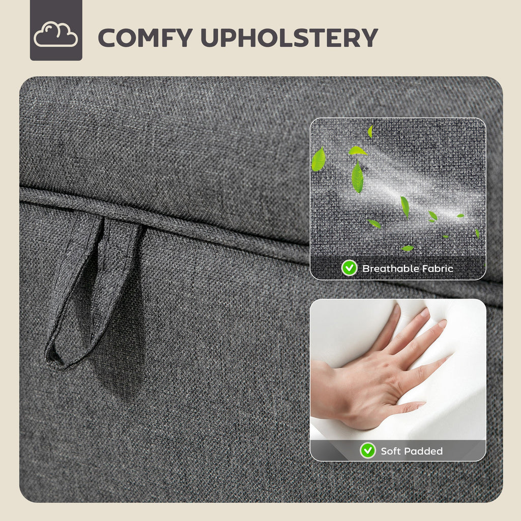 16L Linen Storage Ottoman Padded Footstool with Rubberwood Legs, Charcoal Grey