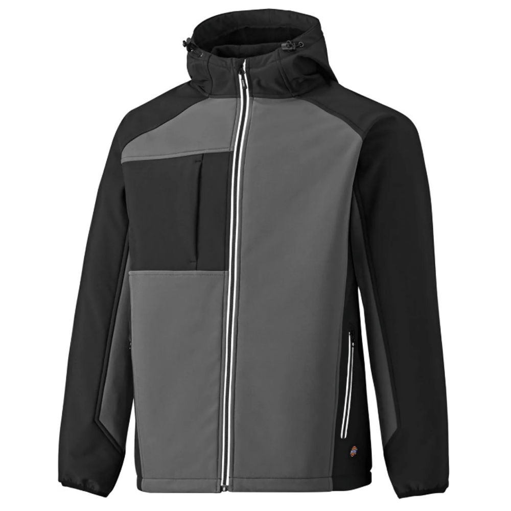 Dickies JW7023 Two Tone Hooded Water Resistant Softshell Jacket Various Colours Grey Black