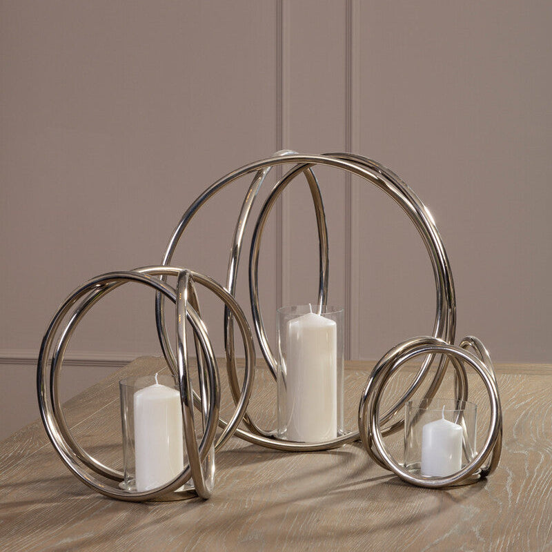 Textured Large Silver Finish Candle Holder