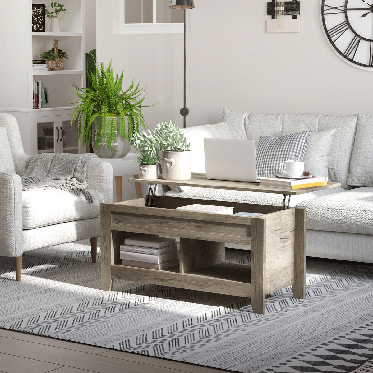 Lift Top Coffee Table with Hidden Storage Compartment, Lift Tabletop Pop-Up Center Table for Living Room