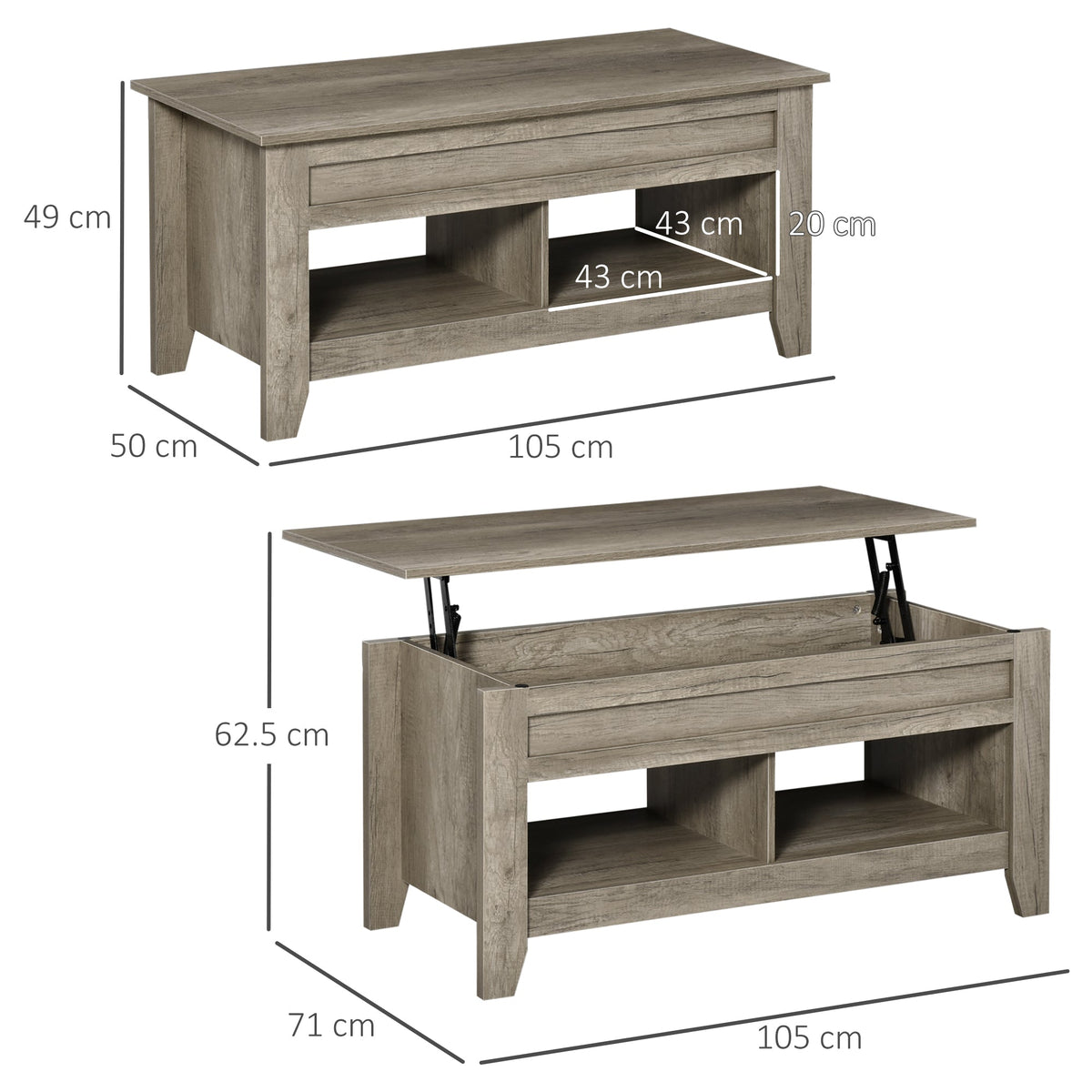 Lift Top Coffee Table with Hidden Storage Compartment, Lift Tabletop Pop-Up Center Table for Living Room