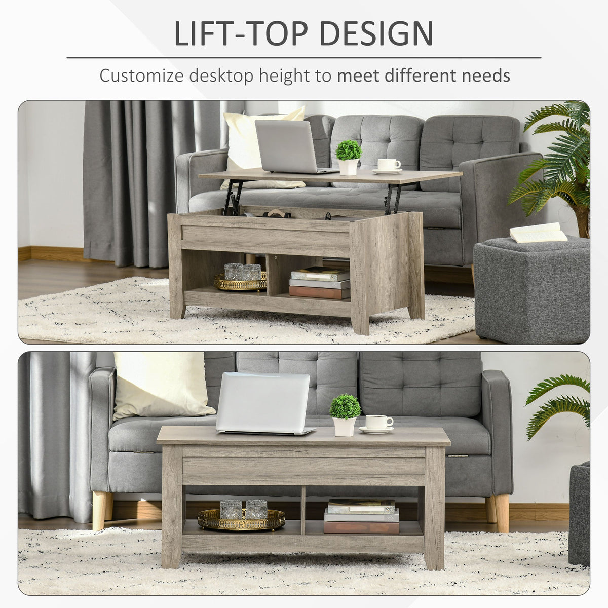 Lift Top Coffee Table with Hidden Storage Compartment, Lift Tabletop Pop-Up Center Table for Living Room