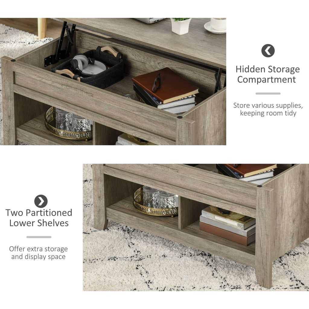 Lift Top Coffee Table with Hidden Storage Compartment, Lift Tabletop Pop-Up Center Table for Living Room