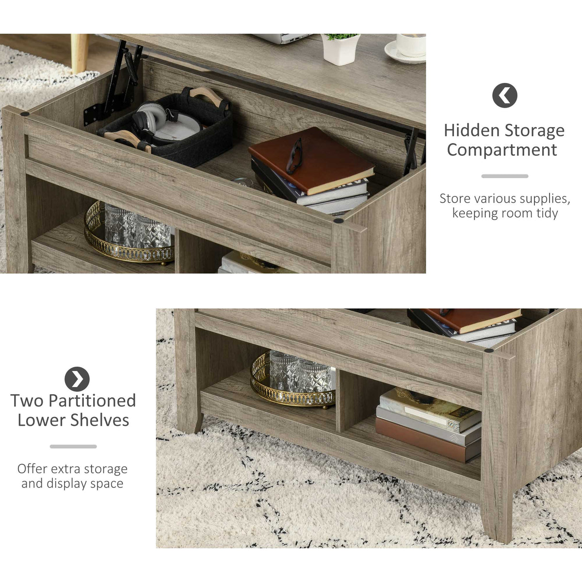 Lift Top Coffee Table with Hidden Storage Compartment, Lift Tabletop Pop-Up Center Table for Living Room