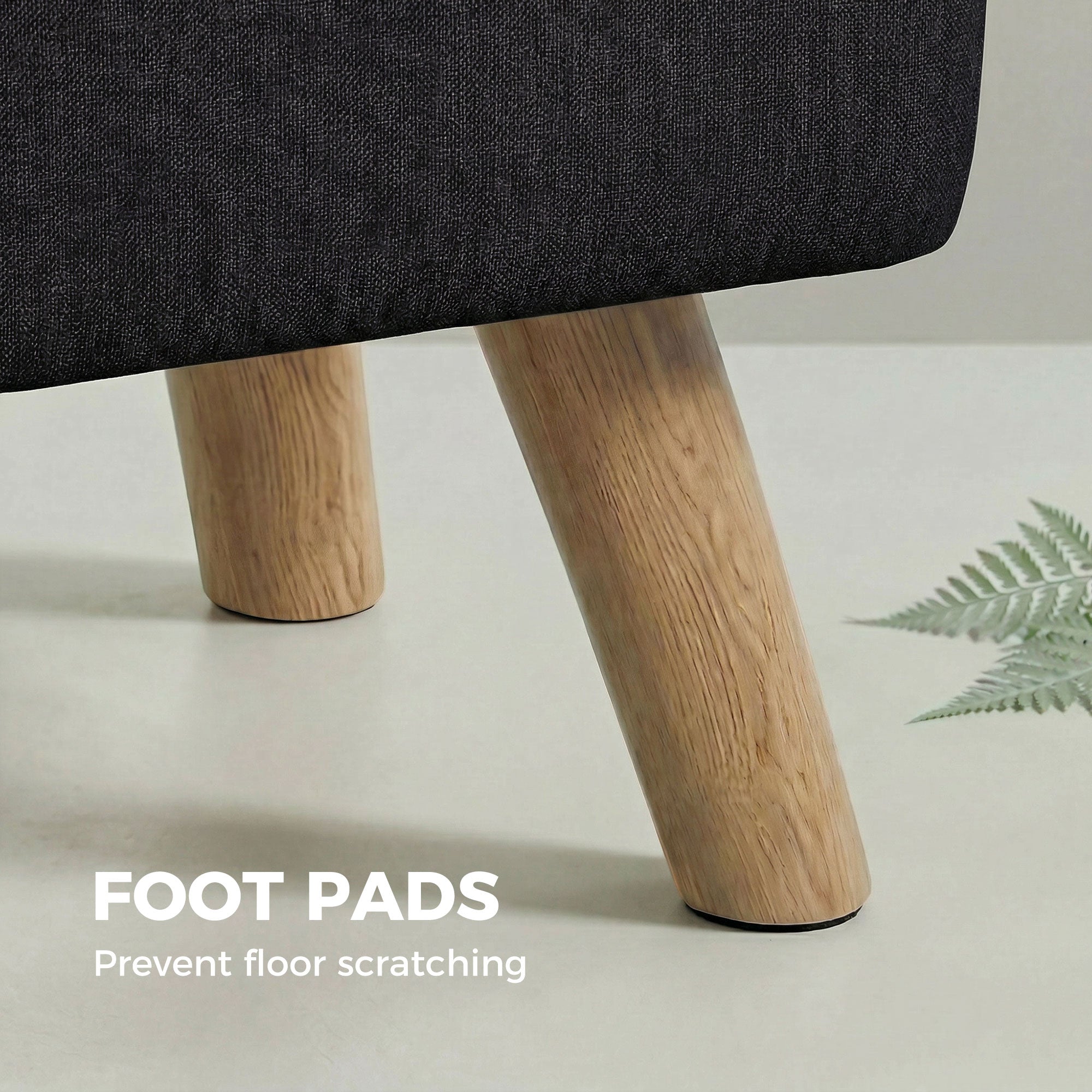 Linen-Look Square Padded Footstool - Black