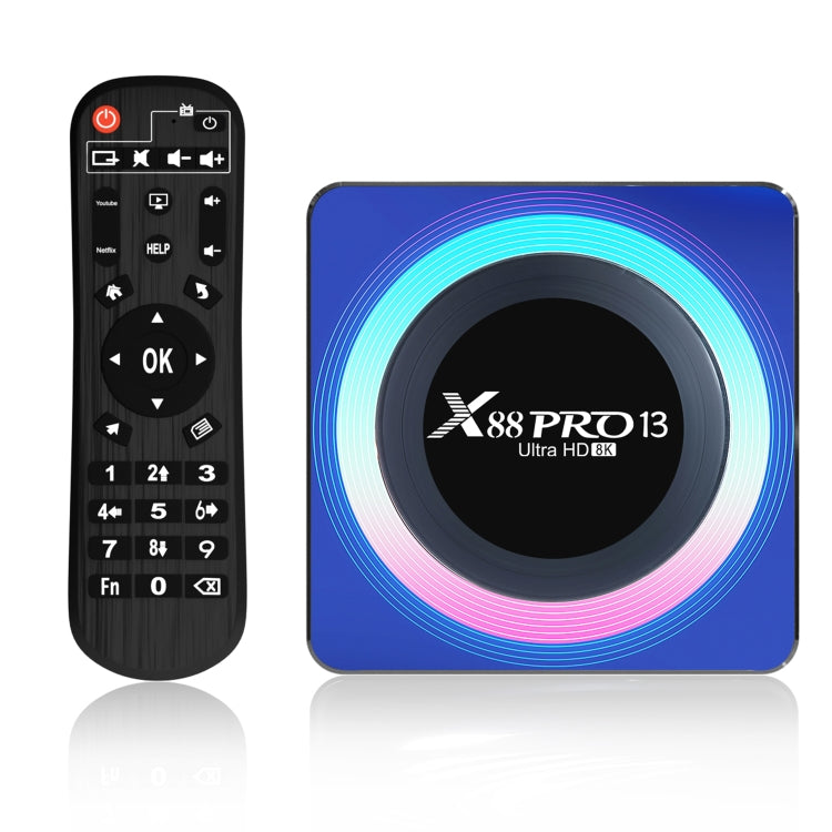 Acrylic X88 Pro 13 8K Ultra HD Android 13.0 Smart TV Box with Remote Control, RK3528 Quad-Core, 4G+64GB, 4G+64GB – Bluetooth, TPU 4G+64GB UK Plug