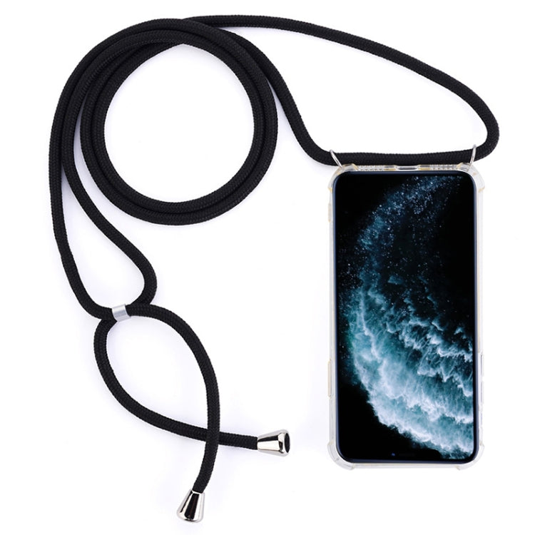 Four-Corner Anti-Fall Trasparent TPU Mobile Phone Case With Lanyard for iPhone, For iPhone 11 Pro Max For iPhone 11 Pro Max Black
