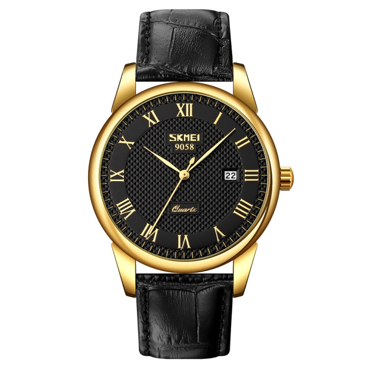 Wrist Watch – 9058 Multifunctional Outdoor Fashion Waterproof Gold Shell Quartz Wrist... Men Style Black Face Black Strap