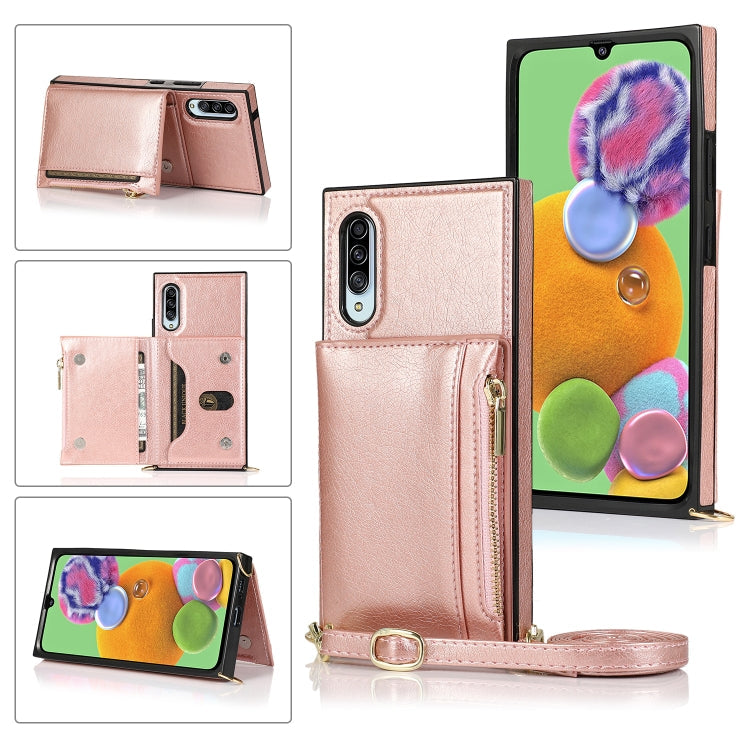 Square Zipper Wallet Bag TPU+PU Back Cover Case with Holder & Card Slots & Wallet & Cross-body Strap, For Samsung Galaxy A90 5G, For Samsung Galaxy Note9, For Samsung Galaxy Note10, For Samsung Galaxy Note10 Pro, For Samsung Galaxy S9                  ... For Samsung Galaxy A90 5G Rose Glod