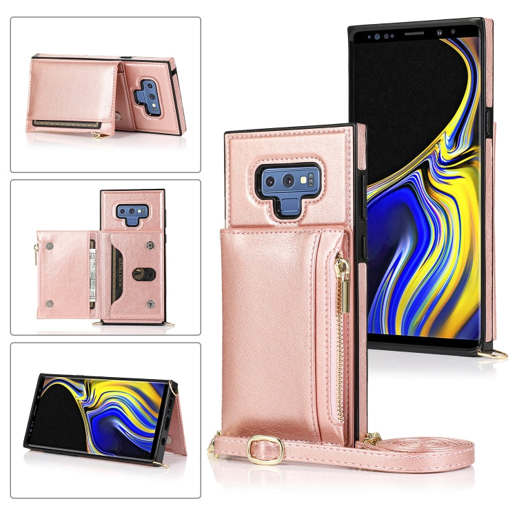 Square Zipper Wallet Bag TPU+PU Back Cover Case with Holder & Card Slots & Wallet & Cross-body Strap – Lanyard, Card Slot, Leather, For Samsung Galaxy A90 5G, For Samsung Galaxy Note9, For Samsung Galaxy Note10, For Samsung Galaxy Note10 Pro For Samsung Galaxy Note9 Rose Glod