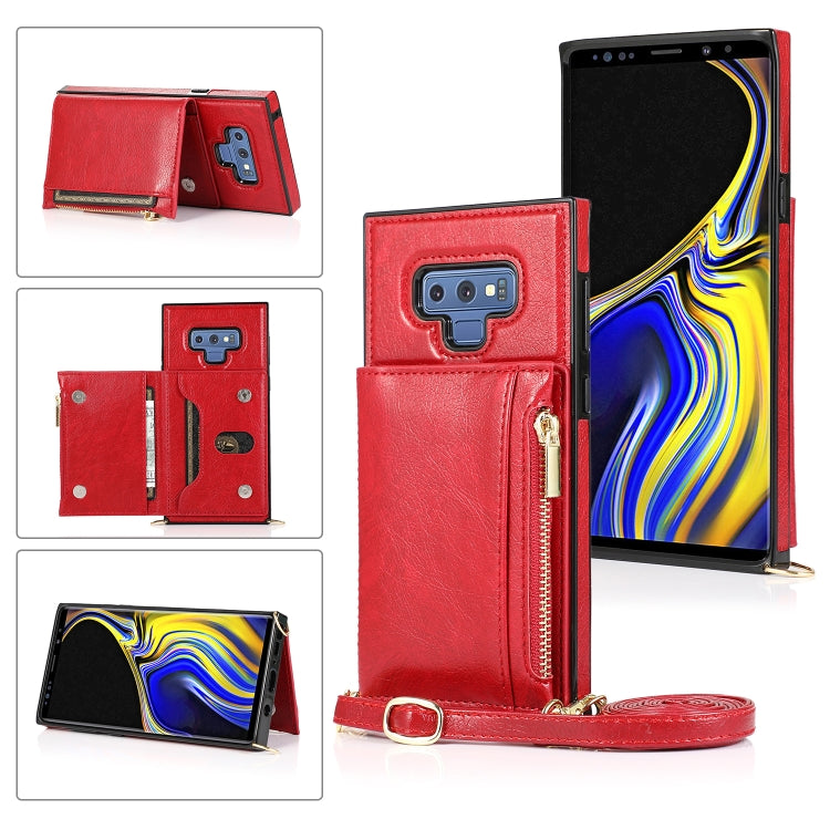 Square Zipper Wallet Bag TPU+PU Back Cover Case with Holder & Card Slots & Wallet & Cross-body Strap – Lanyard, Card Slot, Leather, For Samsung Galaxy A90 5G, For Samsung Galaxy Note9, For Samsung Galaxy Note10, For Samsung Galaxy Note10 Pro For Samsung Galaxy Note9 Red