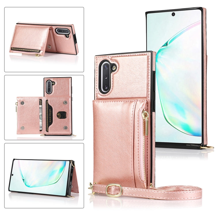 Square Zipper Wallet Bag TPU+PU Back Cover Case with Holder & Card Slots & Wallet & Cross-body Strap – Lanyard, Card Slot, Leather, For Samsung Galaxy A90 5G, For Samsung Galaxy Note9, For Samsung Galaxy Note10, For Samsung Galaxy Note10 Pro For Samsung Galaxy Note10 Rose Glod