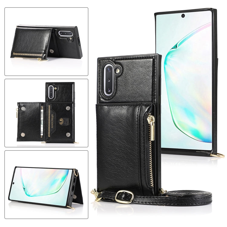 Square Zipper Wallet Bag TPU+PU Back Cover Case with Holder & Card Slots & Wallet & Cross-body Strap – Lanyard, Card Slot, Leather, For Samsung Galaxy A90 5G, For Samsung Galaxy Note9, For Samsung Galaxy Note10, For Samsung Galaxy Note10 Pro For Samsung Galaxy Note10 Black