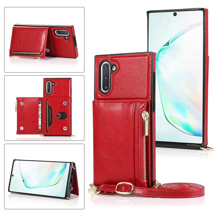 Square Zipper Wallet Bag TPU+PU Back Cover Case with Holder & Card Slots & Wallet & Cross-body Strap – Lanyard, Card Slot, Leather, For Samsung Galaxy A90 5G, For Samsung Galaxy Note9, For Samsung Galaxy Note10, For Samsung Galaxy Note10 Pro For Samsung Galaxy Note10 Red