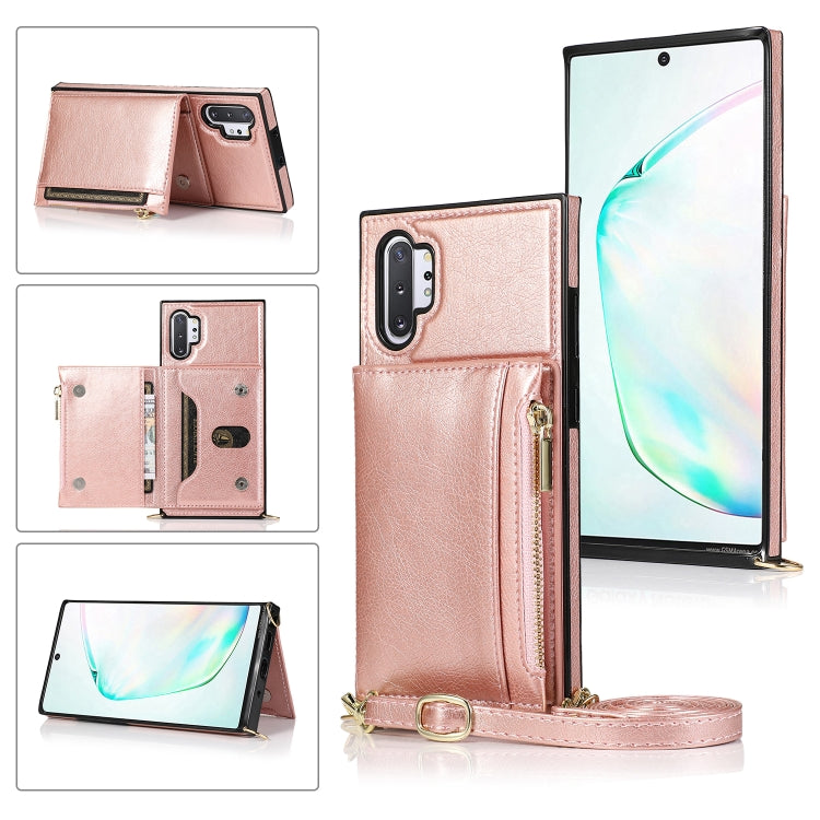 Square Zipper Wallet Bag TPU+PU Back Cover Case with Holder & Card Slots & Wallet & Cross-body Strap – Lanyard, Card Slot, Leather, For Samsung Galaxy A90 5G, For Samsung Galaxy Note9, For Samsung Galaxy Note10, For Samsung Galaxy Note10 Pro For Samsung Galaxy Note10 Pro Rose Glod