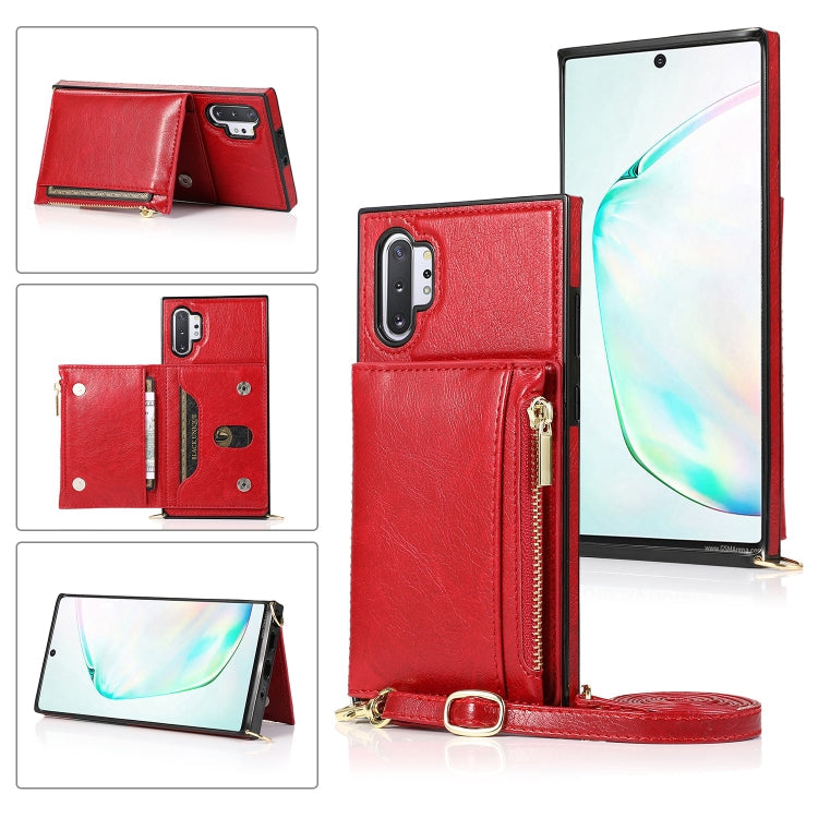 Square Zipper Wallet Bag TPU+PU Back Cover Case with Holder & Card Slots & Wallet & Cross-body Strap – Lanyard, Card Slot, Leather, For Samsung Galaxy A90 5G, For Samsung Galaxy Note9, For Samsung Galaxy Note10, For Samsung Galaxy Note10 Pro For Samsung Galaxy Note10 Pro Red