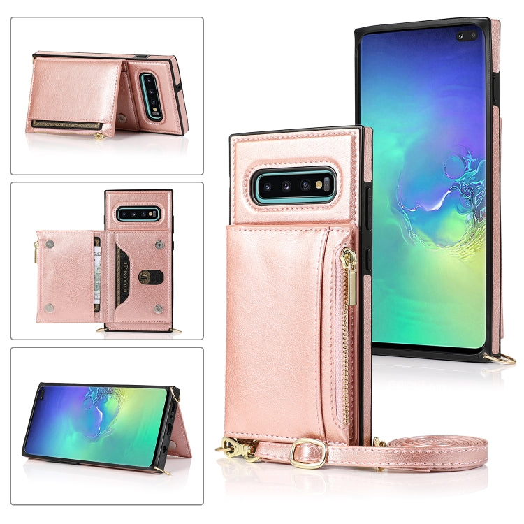 Square Zipper Wallet Bag TPU+PU Back Cover Case with Holder & Card Slots & Wallet & Cross-body Strap, For Samsung Galaxy S10 Plus, For Samsung Galaxy S20, For Samsung Galaxy S20 Plus, For Samsung Galaxy S20 Ultra, For Samsung Galaxy Note20 For Samsung Galaxy S10 Plus Rose Glod