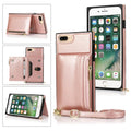 Square Zipper Wallet Bag TPU+PU Back Cover Case with Holder & Card Slots & Wallet & Cross-body Strap, For iPhone 8 Plus / 7 Plus, For iPhone 11, For iPhone 11 Pro, For iPhone 11 Pro Max, For iPhone SE 2022 / SE 2020 / 8 / 7, For iPhone XR              ... For iPhone 8 Plus 7 Plus Rose Glod
