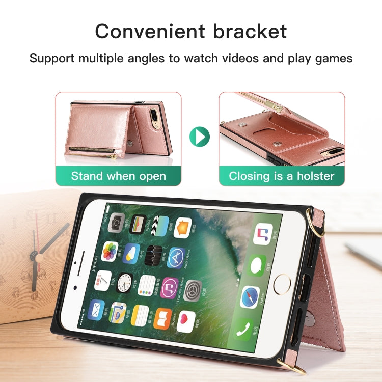 Square Zipper Wallet Bag TPU+PU Back Cover Case with Holder & Card Slots & Wallet & Cross-body Strap, For iPhone 8 Plus / 7 Plus, For iPhone 11, For iPhone 11 Pro, For iPhone 11 Pro Max, For iPhone SE 2022 / SE 2020 / 8 / 7, For iPhone XR              ...