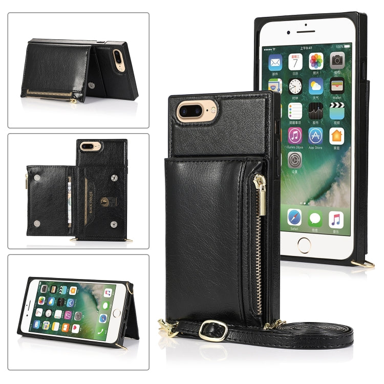 Square Zipper Wallet Bag TPU+PU Back Cover Case with Holder & Card Slots & Wallet & Cross-body Strap – Lanyard, Card Slot, Leather, For iPhone 8 Plus / 7 Plus, For iPhone 11, For iPhone 11 Pro, For iPhone 11 Pro Max, For iPhone SE 2022 / SE 2020 / 8 / 7 For iPhone 8 Plus 7 Plus Black