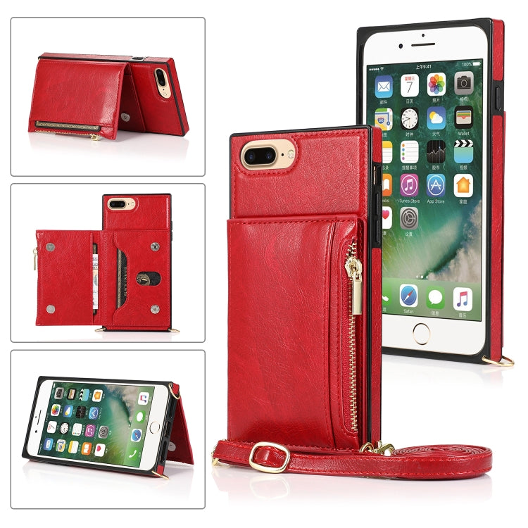 Square Zipper Wallet Bag TPU+PU Back Cover Case with Holder & Card Slots & Wallet & Cross-body Strap – Lanyard, Card Slot, Leather, For iPhone 8 Plus / 7 Plus, For iPhone 11, For iPhone 11 Pro, For iPhone 11 Pro Max, For iPhone SE 2022 / SE 2020 / 8 / 7 For iPhone 8 Plus 7 Plus Red