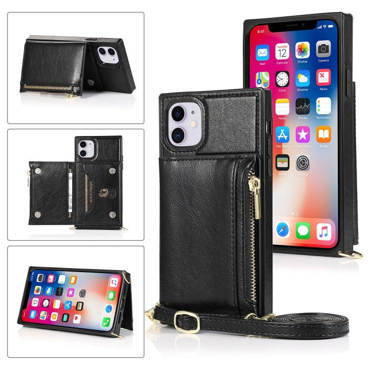Square Zipper Wallet Bag TPU+PU Back Cover Case with Holder & Card Slots & Wallet & Cross-body Strap – Lanyard, Card Slot, Leather, For iPhone 8 Plus / 7 Plus, For iPhone 11, For iPhone 11 Pro, For iPhone 11 Pro Max, For iPhone SE 2022 / SE 2020 / 8 / 7 For iPhone 11 Black