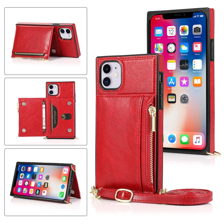 Square Zipper Wallet Bag TPU+PU Back Cover Case with Holder & Card Slots & Wallet & Cross-body Strap – Lanyard, Card Slot, Leather, For iPhone 8 Plus / 7 Plus, For iPhone 11, For iPhone 11 Pro, For iPhone 11 Pro Max, For iPhone SE 2022 / SE 2020 / 8 / 7 For iPhone 11 Red