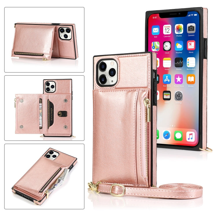 Square Zipper Wallet Bag TPU+PU Back Cover Case with Holder & Card Slots & Wallet & Cross-body Strap – Lanyard, Card Slot, Leather, For iPhone 8 Plus / 7 Plus, For iPhone 11, For iPhone 11 Pro, For iPhone 11 Pro Max, For iPhone SE 2022 / SE 2020 / 8 / 7 For iPhone 11 Pro Rose Glod