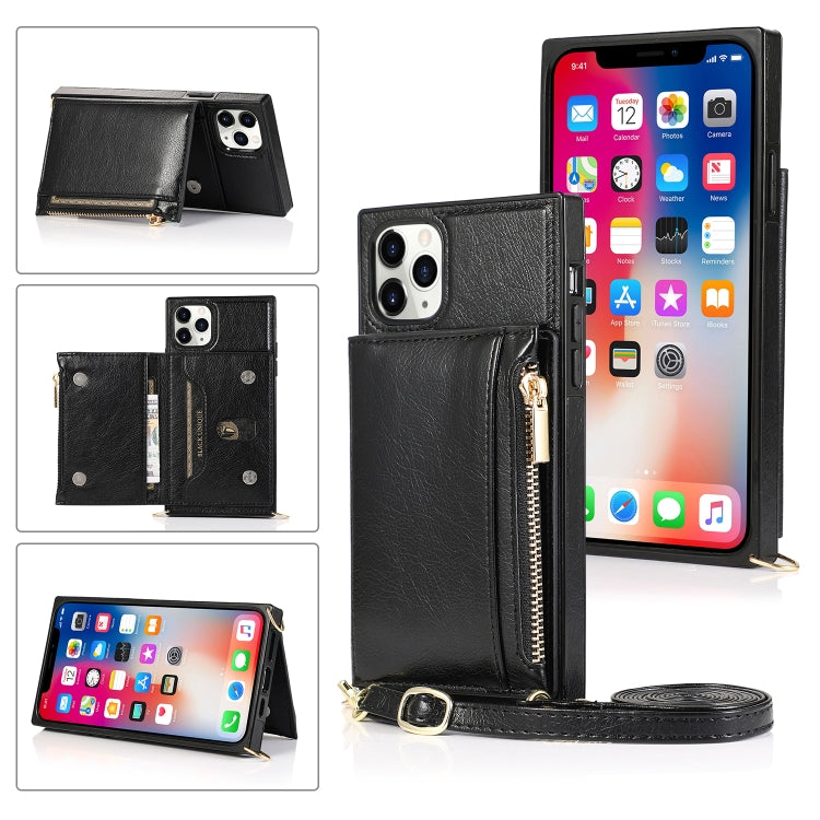 Square Zipper Wallet Bag TPU+PU Back Cover Case with Holder & Card Slots & Wallet & Cross-body Strap – Lanyard, Card Slot, Leather, For iPhone 8 Plus / 7 Plus, For iPhone 11, For iPhone 11 Pro, For iPhone 11 Pro Max, For iPhone SE 2022 / SE 2020 / 8 / 7 For iPhone 11 Pro Black