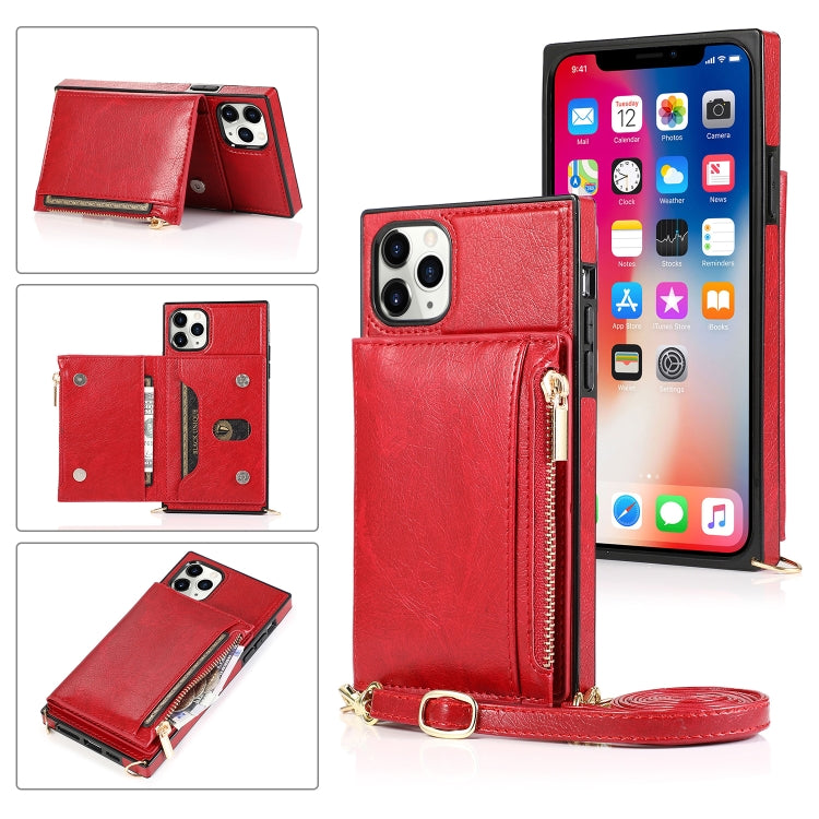 Square Zipper Wallet Bag TPU+PU Back Cover Case with Holder & Card Slots & Wallet & Cross-body Strap – Lanyard, Card Slot, Leather, For iPhone 8 Plus / 7 Plus, For iPhone 11, For iPhone 11 Pro, For iPhone 11 Pro Max, For iPhone SE 2022 / SE 2020 / 8 / 7 For iPhone 11 Pro Max Red