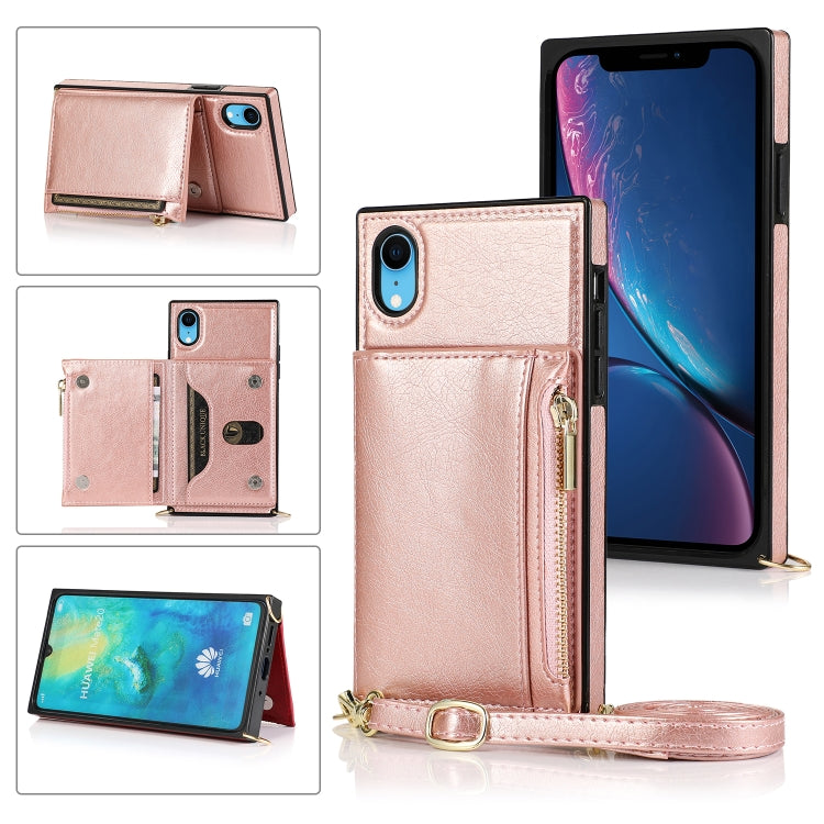 Square Zipper Wallet Bag TPU+PU Back Cover Case with Holder & Card Slots & Wallet & Cross-body Strap – Lanyard, Card Slot, Leather, For iPhone 8 Plus / 7 Plus, For iPhone 11, For iPhone 11 Pro, For iPhone 11 Pro Max, For iPhone SE 2022 / SE 2020 / 8 / 7 For iPhone XR Rose Glod